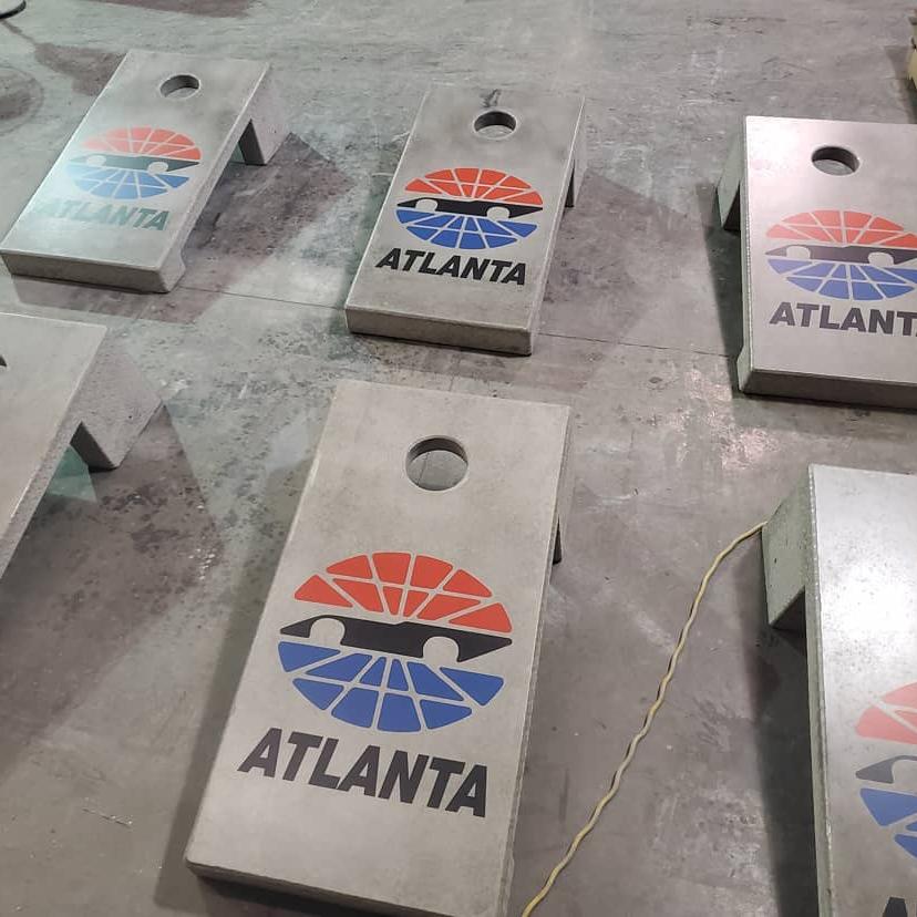 Atlanta Speedway concrete cornhole boards